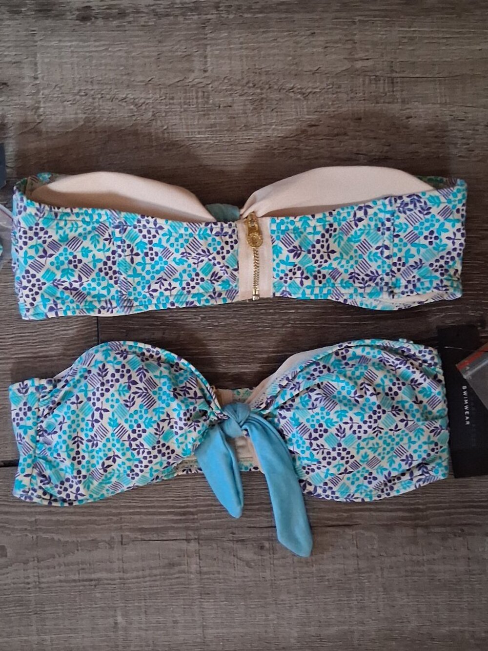 Marc Jacobs Bikini Top Strapless Bandeau Powder Blue w/ ZIP Back Medium New Tags
